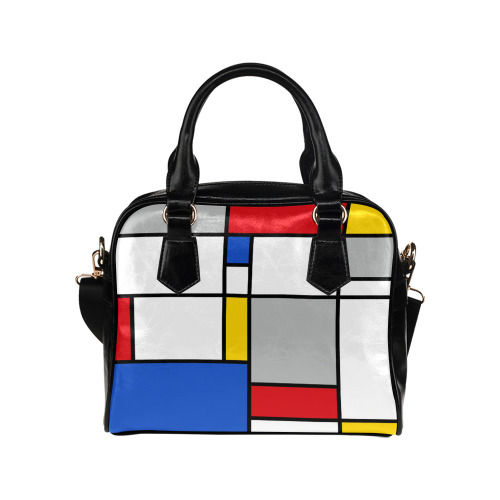 Geometric Retro Mondrian Style Color Composition Shoulder Handbag (Model 1634)