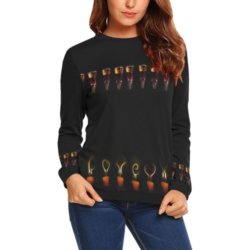Gothic Wine Candles Ritual All Over Print Crewneck Sweatshirt for Women (Model H18)