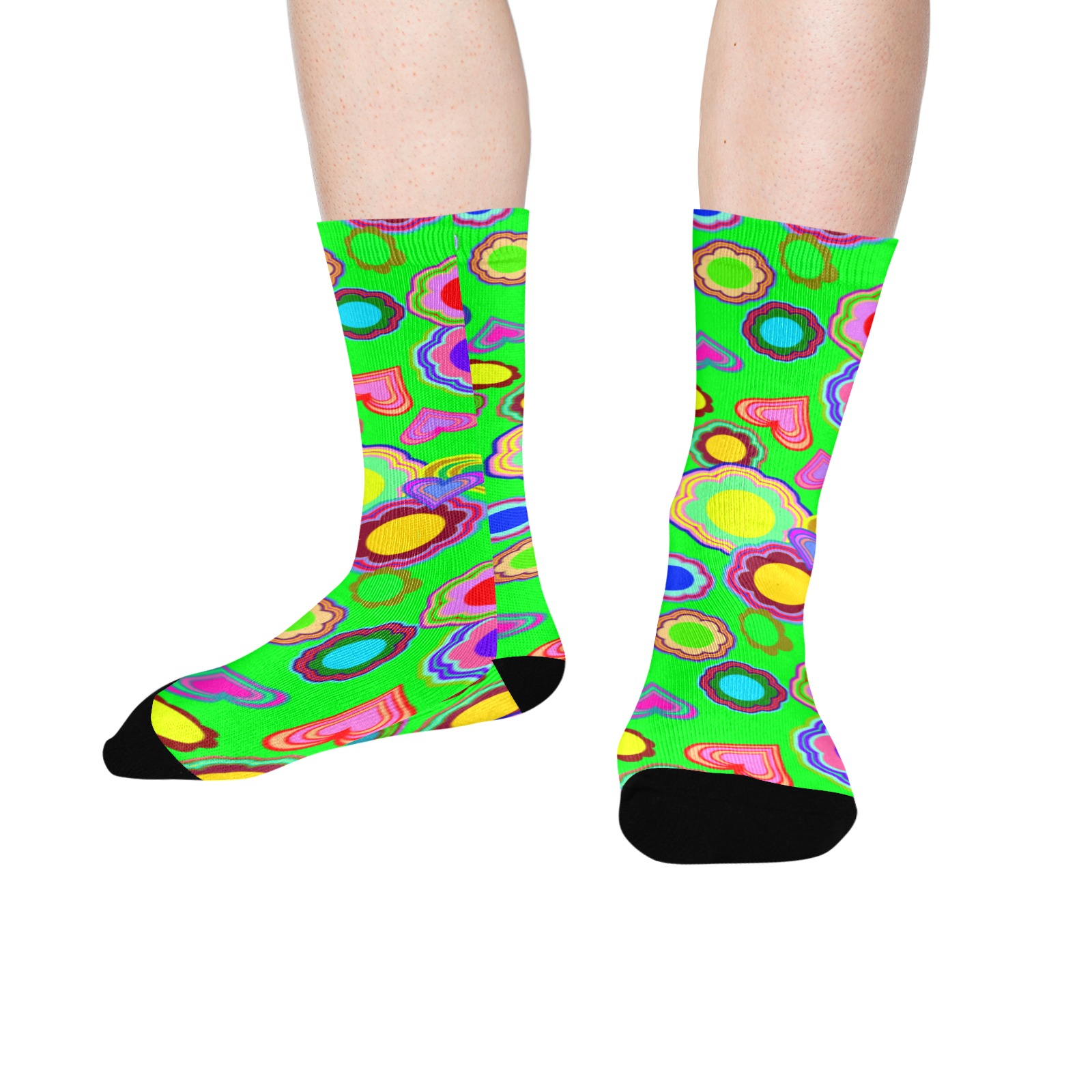 Groovy Hearts and Flowers Green Trouser Socks (For Men)