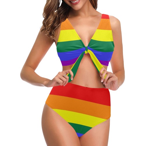 Gay Pride Bathing Suit Chest Bowknot Bikini Swimsuit (Model S33)