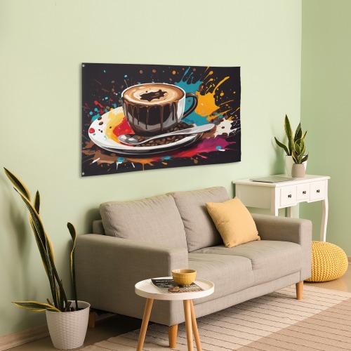 A cup of hot chocolate and colors around it art House Flag 56"x34.5"