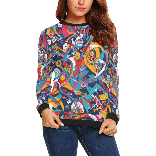 Charming nautical geometrical abstract art. All Over Print Crewneck Sweatshirt for Women (Model H18)