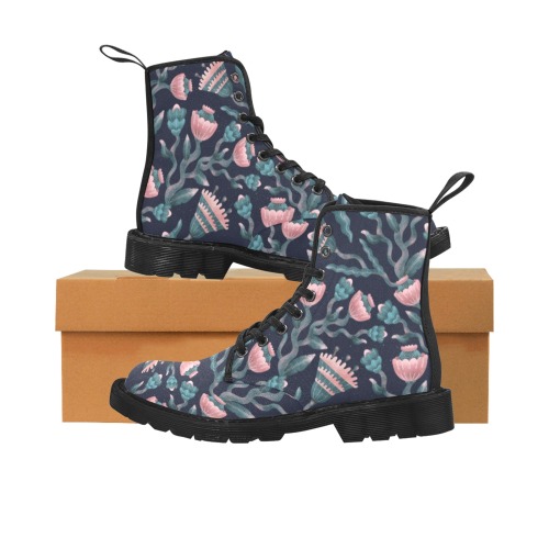 The Night Blooms Martin Boots for Women (Black) (Model 1203H)