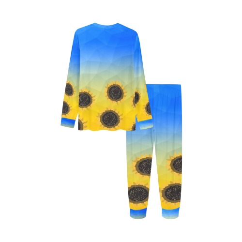 Ukraine yellow blue geometric mesh pattern Sunflowers Kids' All Over Print Pajama Set