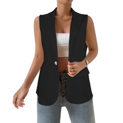 Vest Blk Womens Women's Sleeveless Blazer (Model H71)