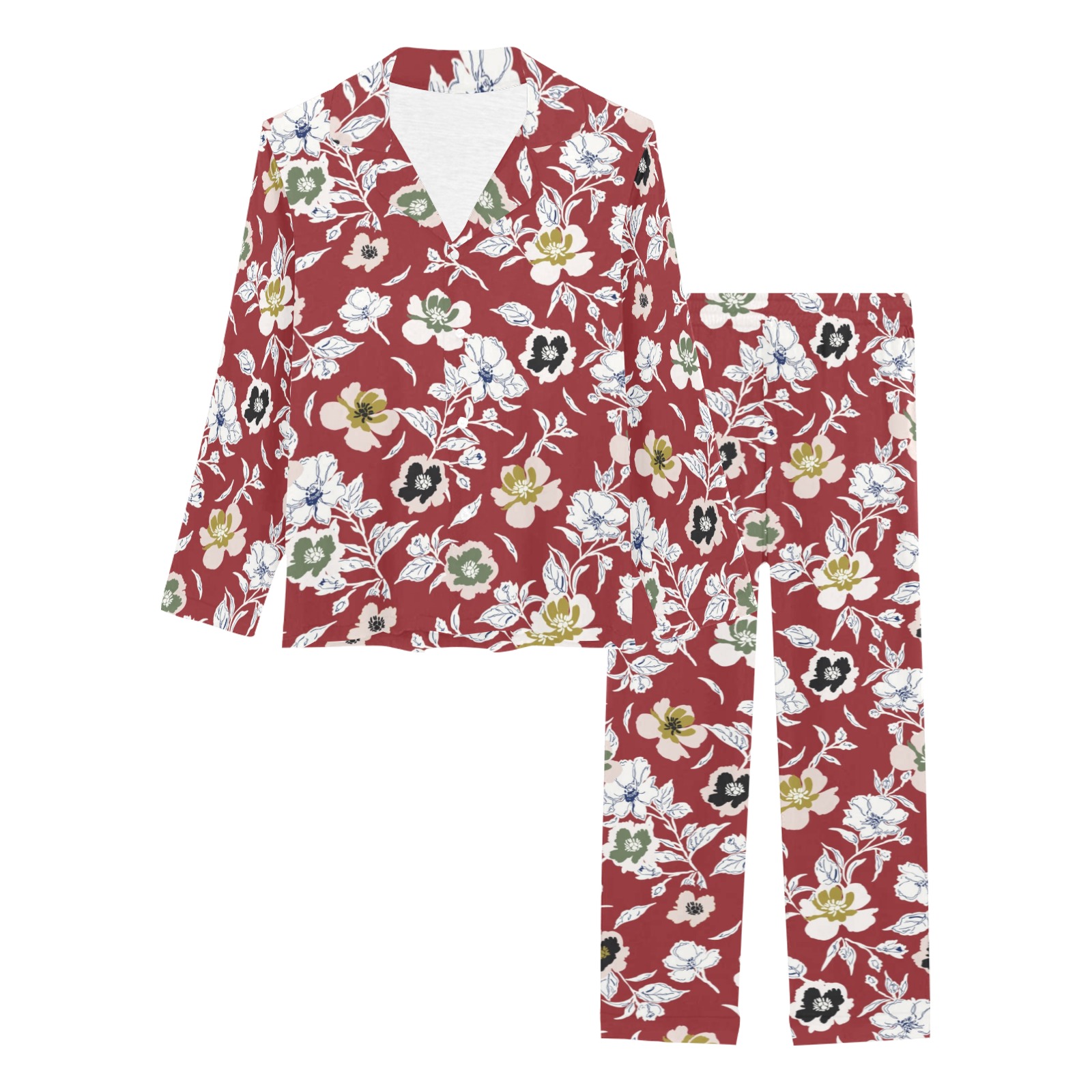 Flowers abstract red garden DPMF Women's Long Pajama Set
