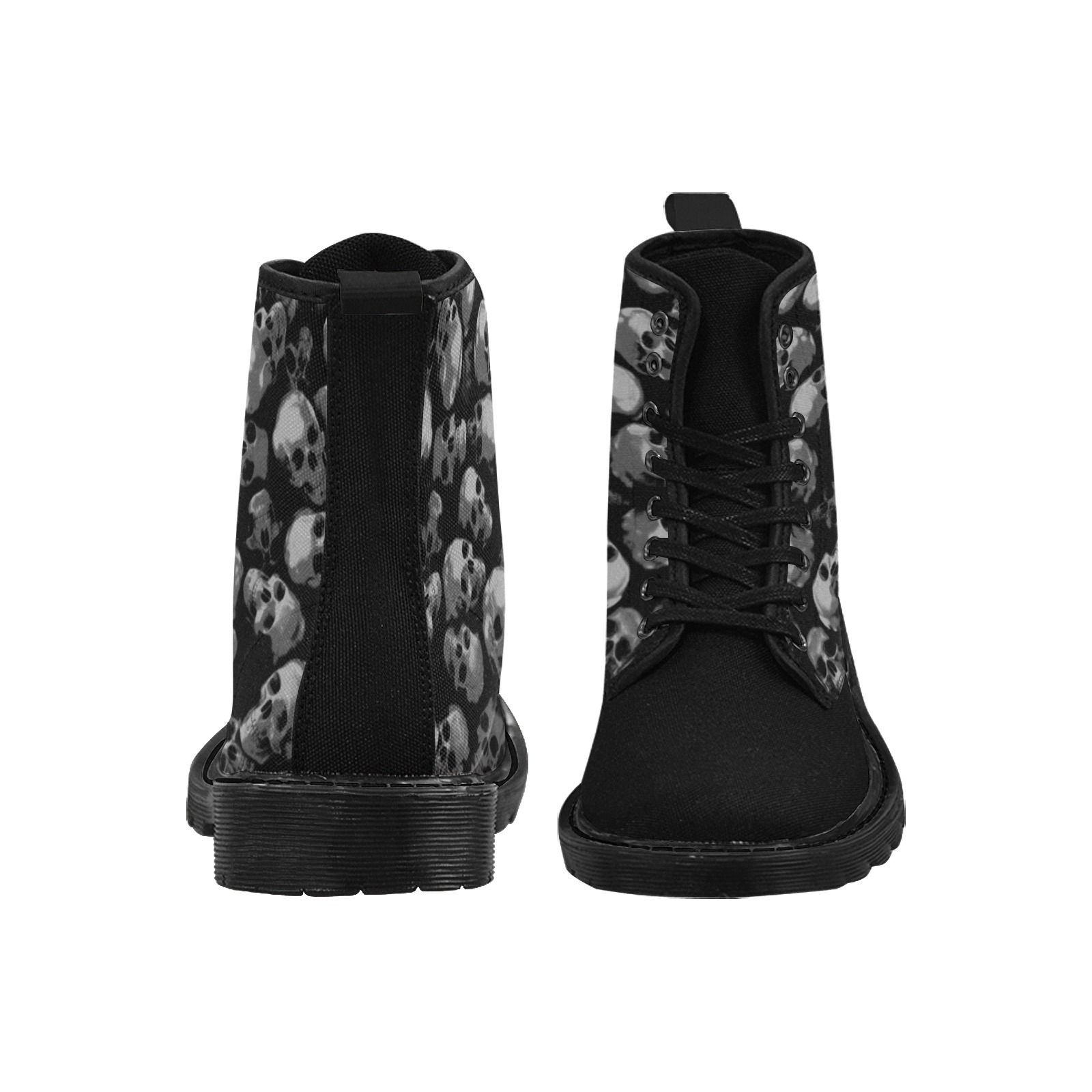 SKULLS - GRAY Martin Boots for Women (Black) (Model 1203H)