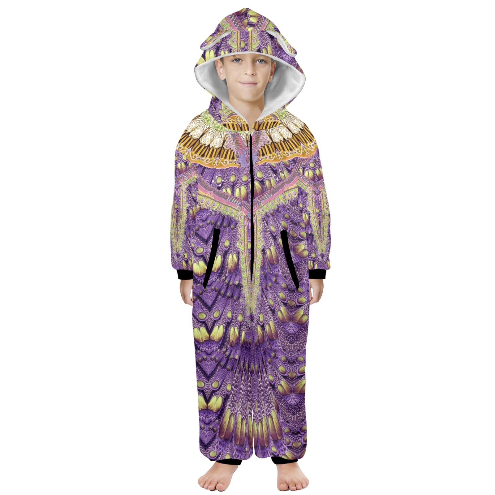 spain purple One-Piece Zip Up Hooded Pajamas for Big Kids