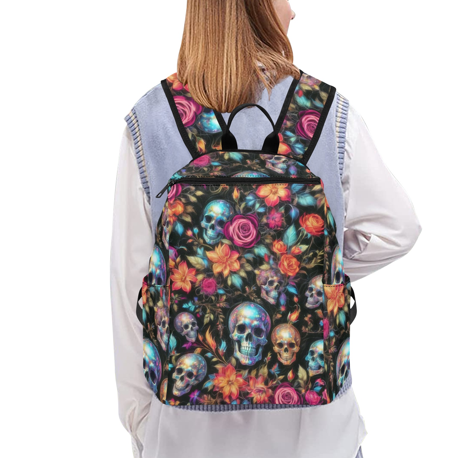 Beautiful floral and skull pattern Lightweight Casual Backpack (Model 1730)