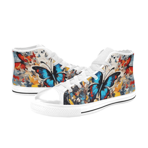 Fantastic blue, red, yellow butterflies art Women's Classic High Top Canvas Shoes (Model 017)