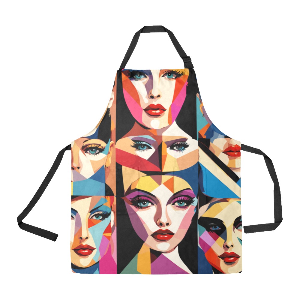 Charming women faces colorful abstract art. All Over Print Apron