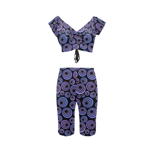 Retro Psychedelic Pretty Purple Pattern Women's Crop Top Yoga Set