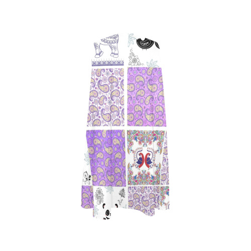 Purple Paisley Birds and Animals Patchwork Design Sleeveless A-Line Pocket Dress (Model D57)