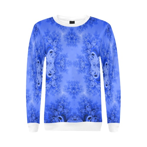 Blue Sky over the Bluebells Frost Fractal All Over Print Crewneck Sweatshirt for Women (Model H18)