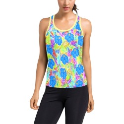 Pretty Blue Hawaiian Flowers Pattern Women's Racerback Tank Top (Model T60)