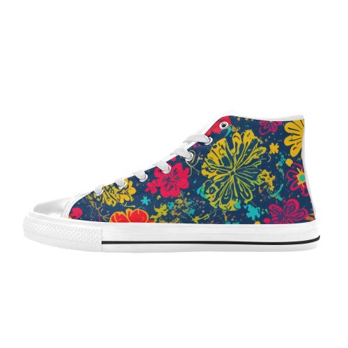 Magic flowers on dark. Yellow, red, blue colors. Women's Classic High Top Canvas Shoes (Model 017)