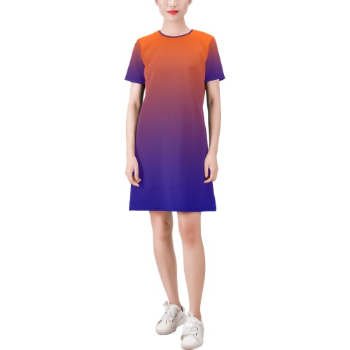 slice of rainbow Short-Sleeve Round Neck A-Line Dress (Model D47)