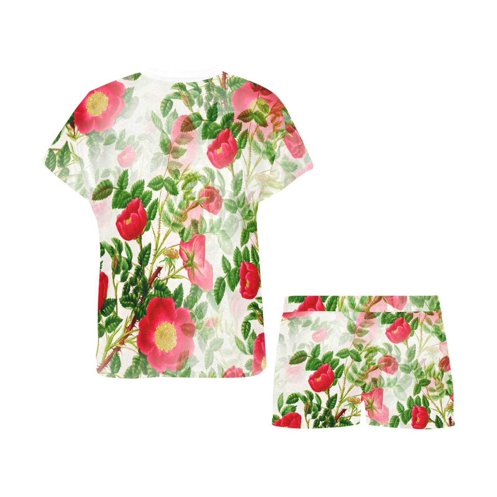 Vintage Red Floral Blossom Women's Short Pajama Set