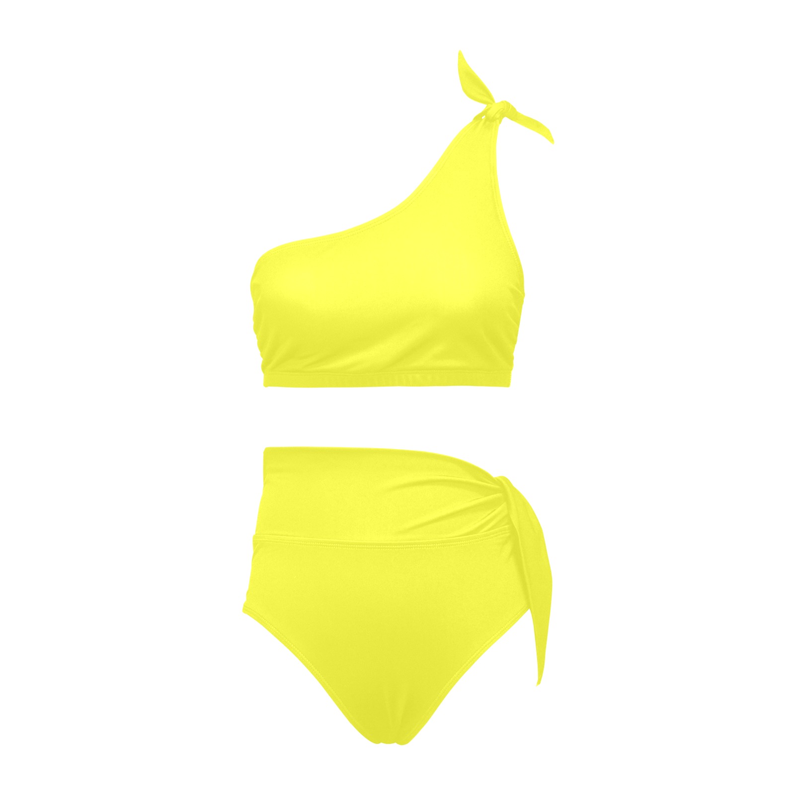 color maximum yellow High Waisted One Shoulder Bikini Set (Model S16)