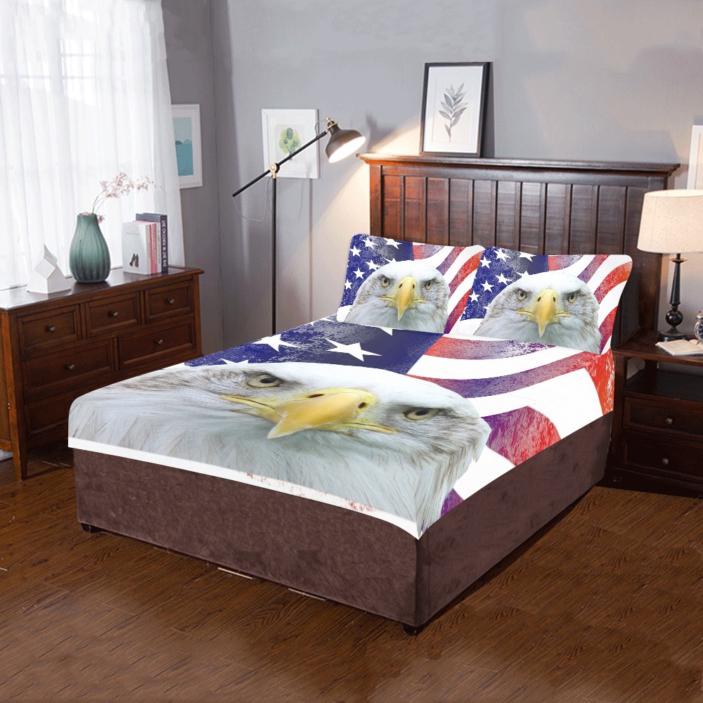 American Flag and Bald Eagle 3-Piece Bedding Set