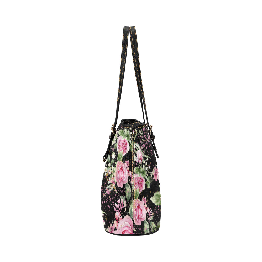 Floral everyday bag Leather Tote Bag/Large (Model 1651)
