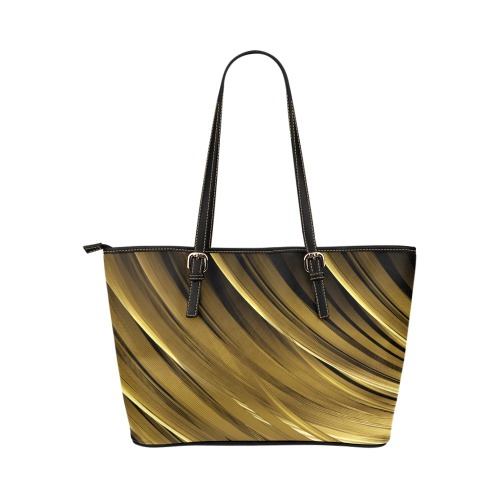 Leather Handbag Tote Women's Gold Swirl Black Leather Tote Bag/Large (Model 1651)