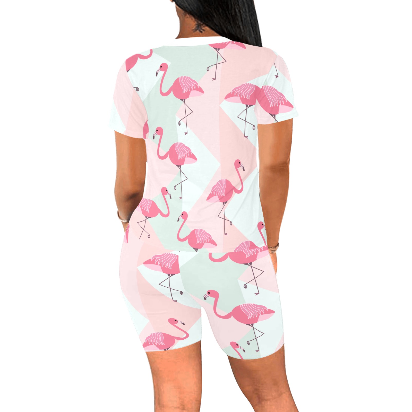 Abstract,vintage summer pattern with pink flamingos.jpg Women's Short Yoga Set