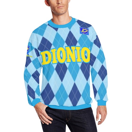 DIONIO Clothing - Men's Arygle Sky Blue & Navy Blue Diamond Sweatshirt Men's Oversized Fleece Crew Sweatshirt (Model H18)
