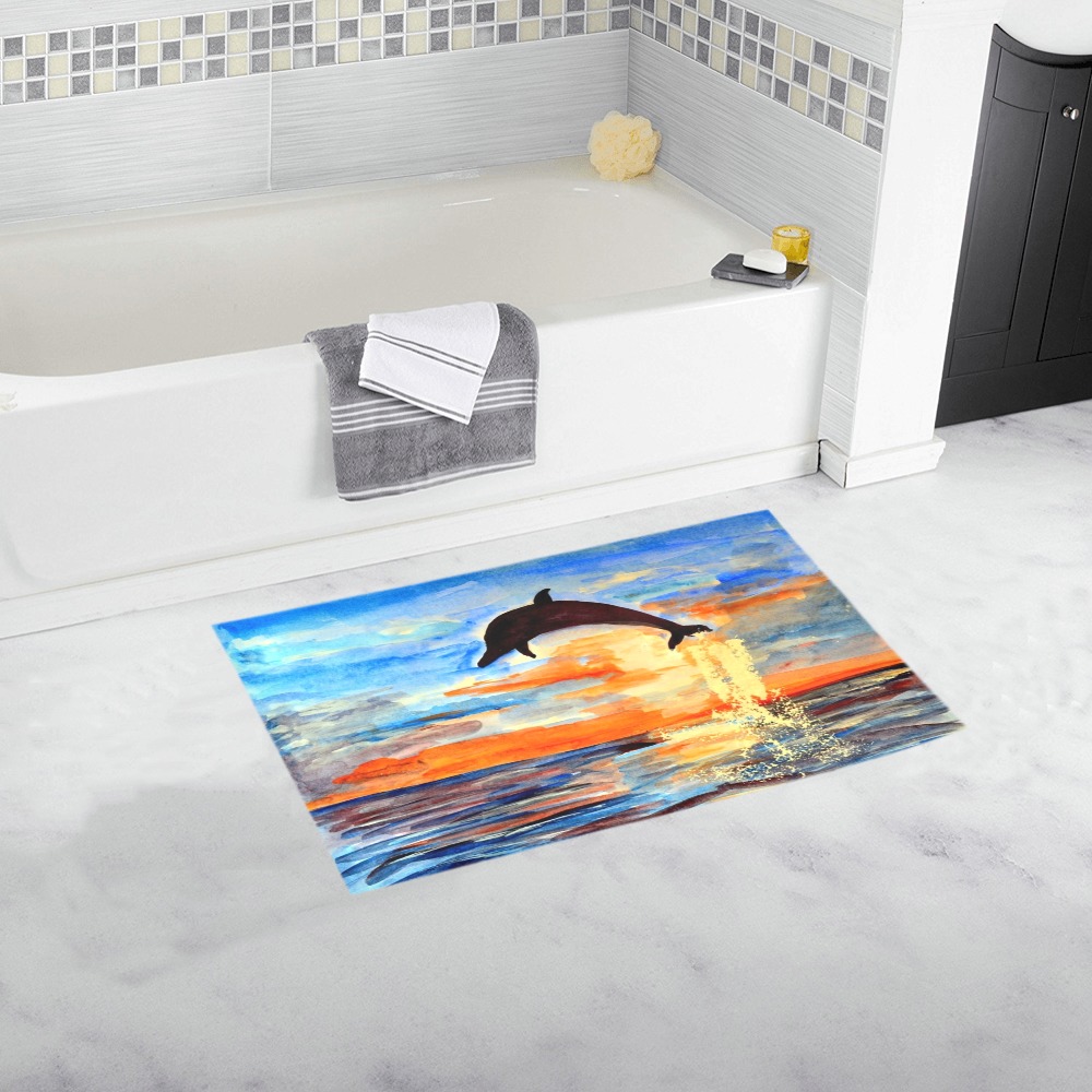 Dolphin jumps out of sea bathmat Bath Rug 16''x 28''