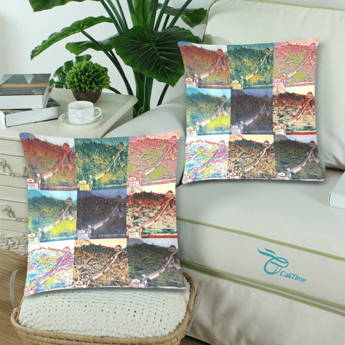Great Wall of China, China Collage Custom Zippered Pillow Cases 18"x 18" (Twin Sides) (Set of 2)
