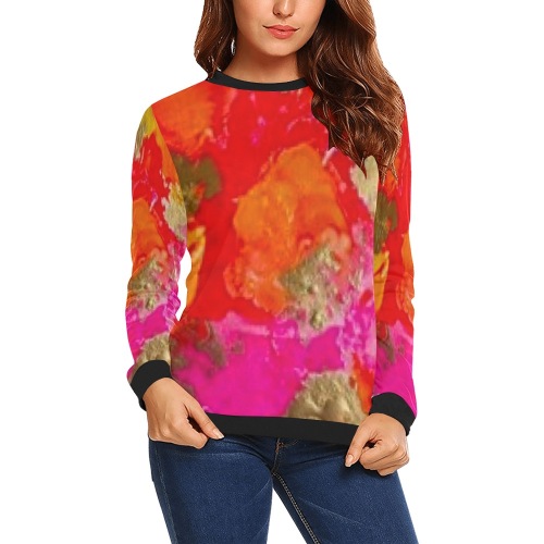 Orange krush- Black collar and cuff All Over Print Crewneck Sweatshirt for Women (Model H18)