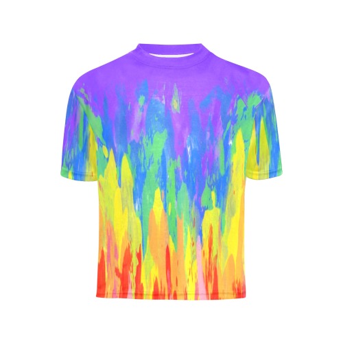 Flames Paint Abstract Purple Big Girls' All Over Print Crew Neck T-Shirt (Model T40-2)
