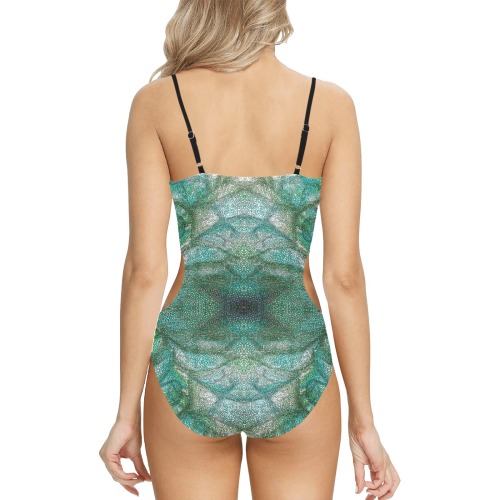 impression Spaghetti Strap Cut Out Sides Swimsuit (Model S28)