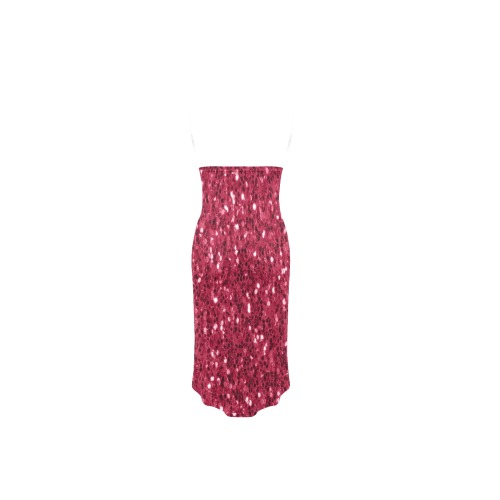 Magenta dark pink red faux sparkles glitter Spaghetti Strap Backless Beach Cover Up Dress (Model D65)