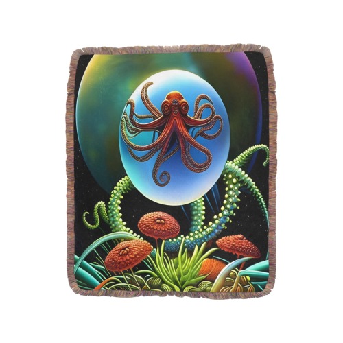 Out Of This World Spheres Octopus Ultra-Soft Fringe Blanket 50"x60" (Mixed Green)