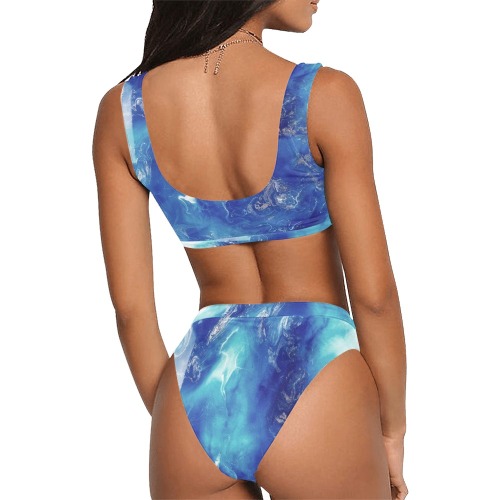 Encre Bleu Photo Sport Top & High-Waisted Bikini Swimsuit (Model S07)
