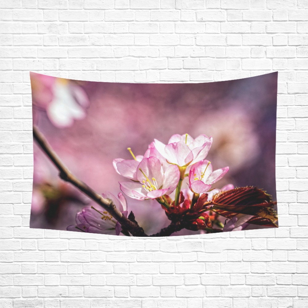 Charming pink sakura flowers. Light and shadows. Polyester Peach Skin Wall Tapestry 90"x 60"