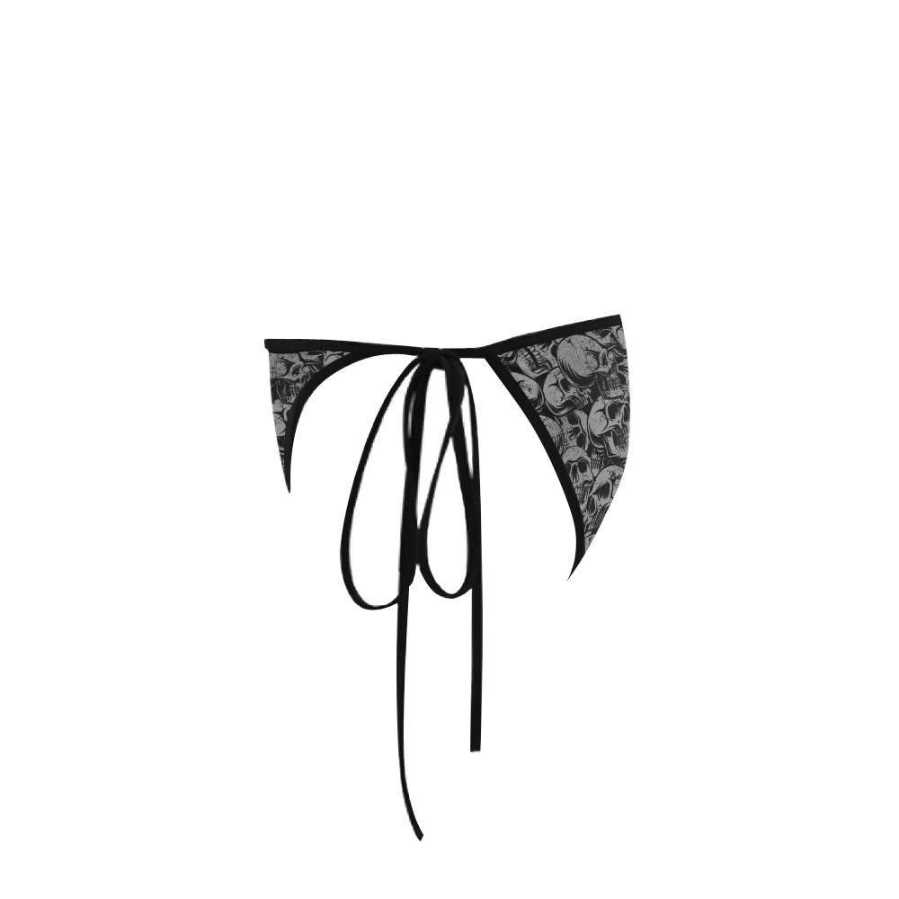 Black Skulls Tie Bikini Bottoms Custom Bikini Swimsuit Bottom
