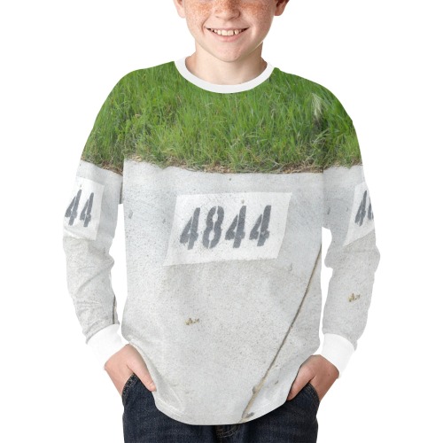 Street Number 4844 with white collar Kids' Rib Cuff Long Sleeve T-shirt (Model T64)