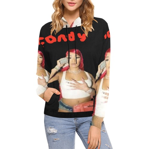 Ruby Red All Over Print Hoodie for Women (USA Size) (Model H13)