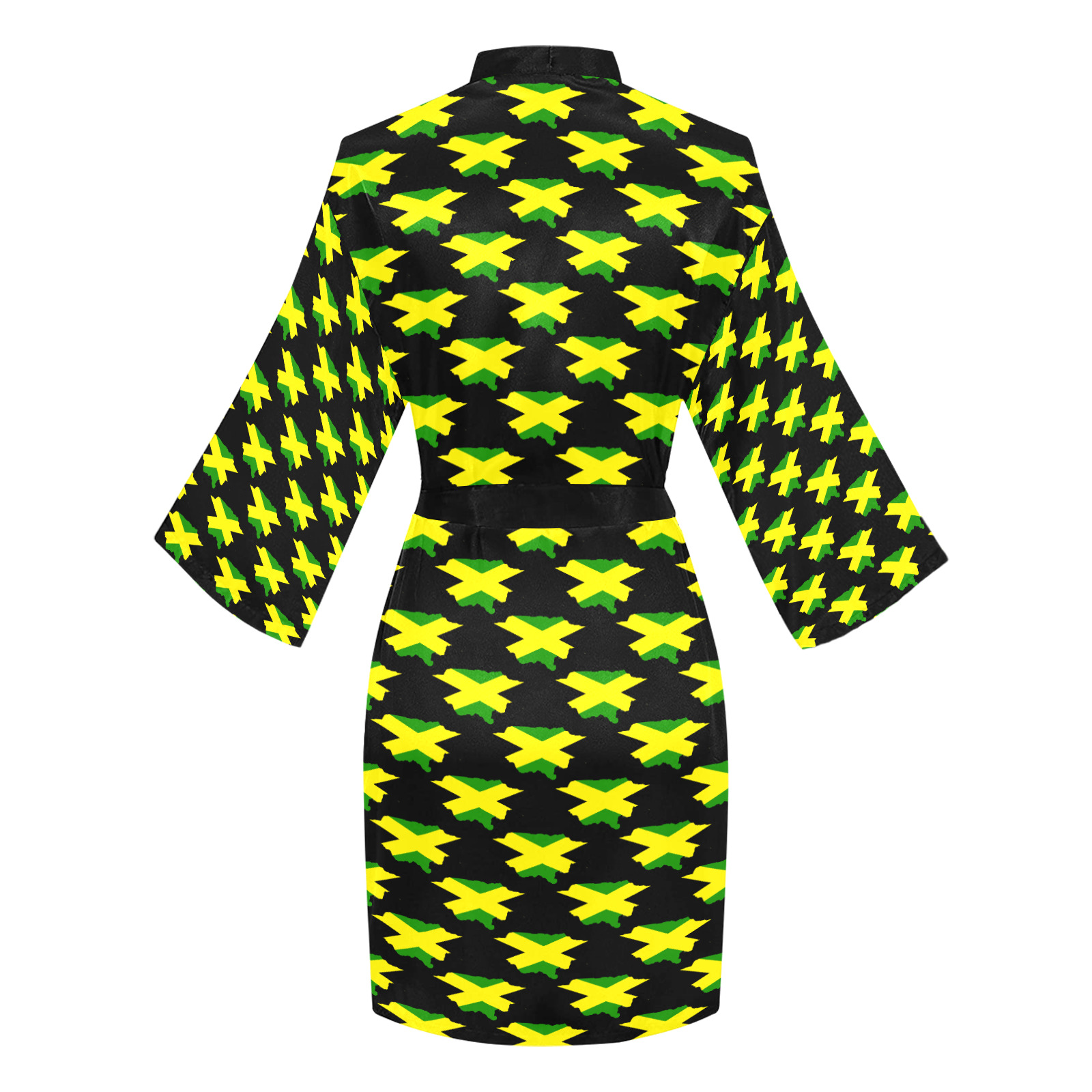 Jamaican Flag Maps Black Long Sleeve Kimono Robe