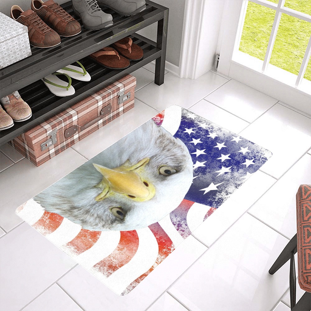 American Flag and Bald Eagle Doormat 30"x18" (Black Base)