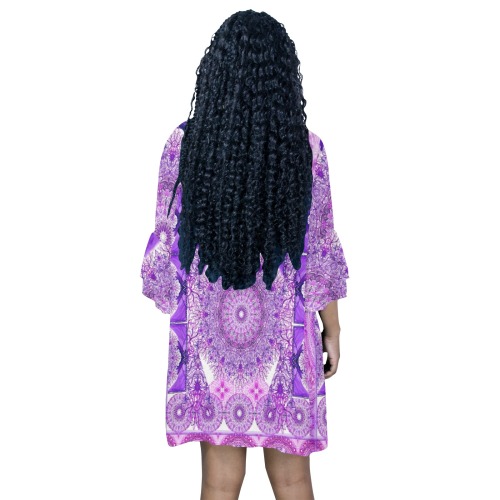 marine purple Half Sleeves V-Neck Mini Dress (Model D63)