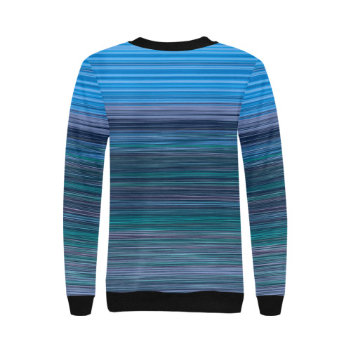 Abstract Blue Horizontal Stripes Women's Rib Cuff Crew Neck Sweatshirt (Model H34)