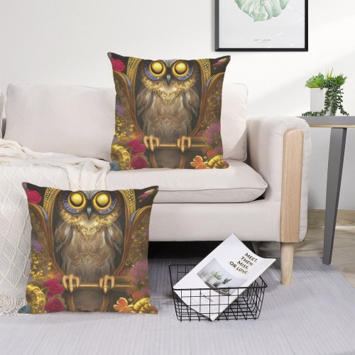 All-Seeing Owl Linen Zippered Pillowcase 18"x18"(Two Sides&Pack of 2)