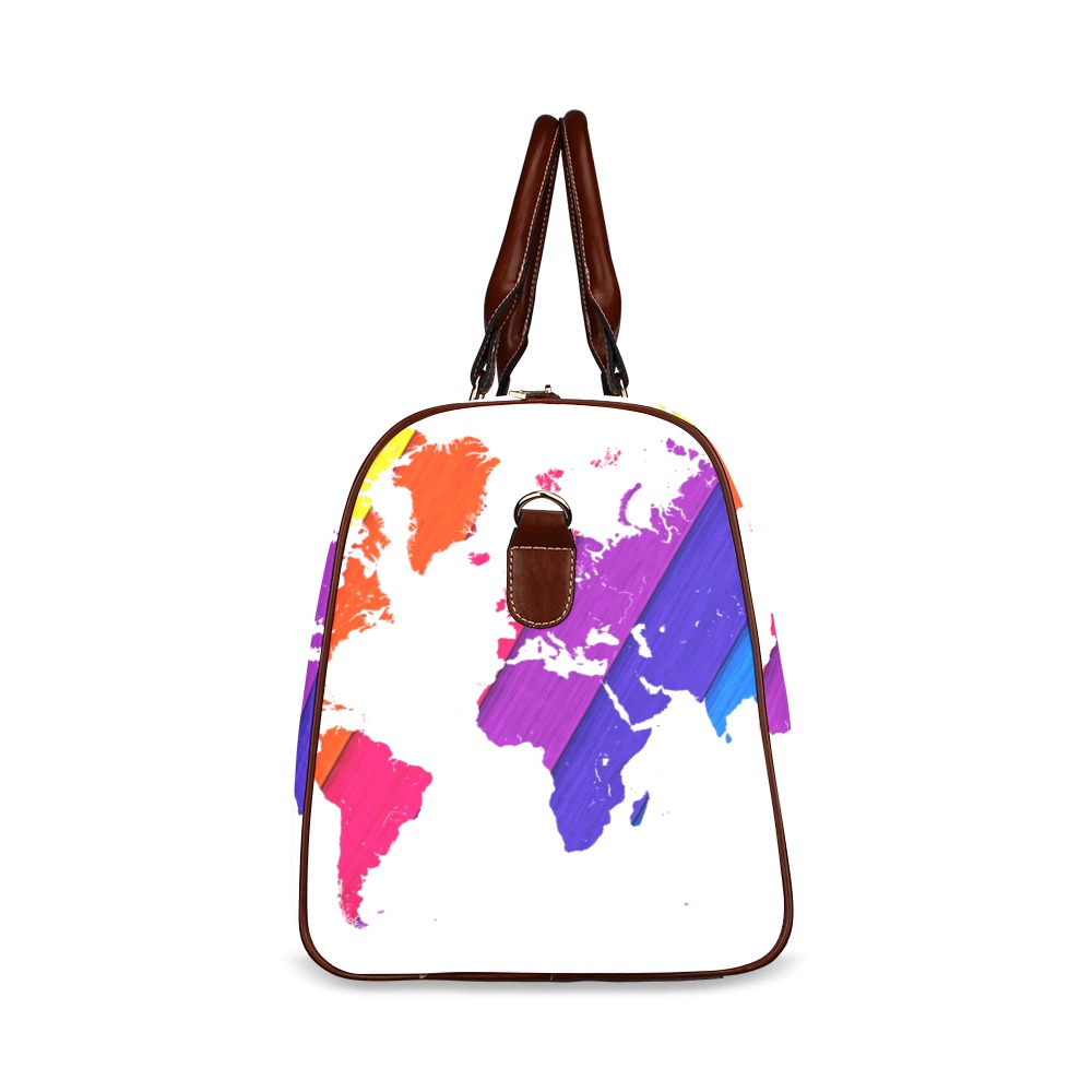 world map rainbow love Waterproof Travel Bag/Large (Model 1639)