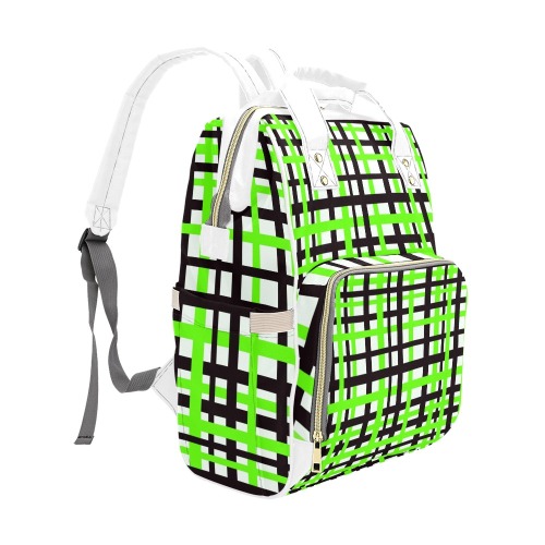 Interlocking Stripes Black White Green Multi-Function Diaper Backpack/Diaper Bag (Model 1688)