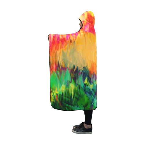 Colorful Painting Bushes Strokes Hooded Blanket 60''x50''