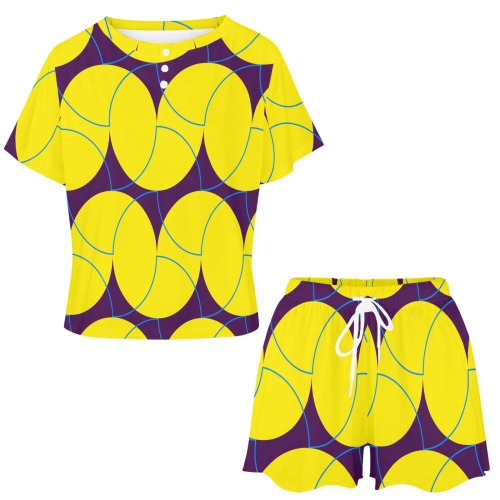 Geo Modern Pattern 45W Women's Mid-Length Shorts Pajama Set