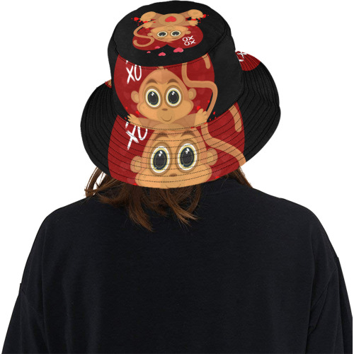 Valentine's Day Monkey Unisex Summer Bucket Hat
